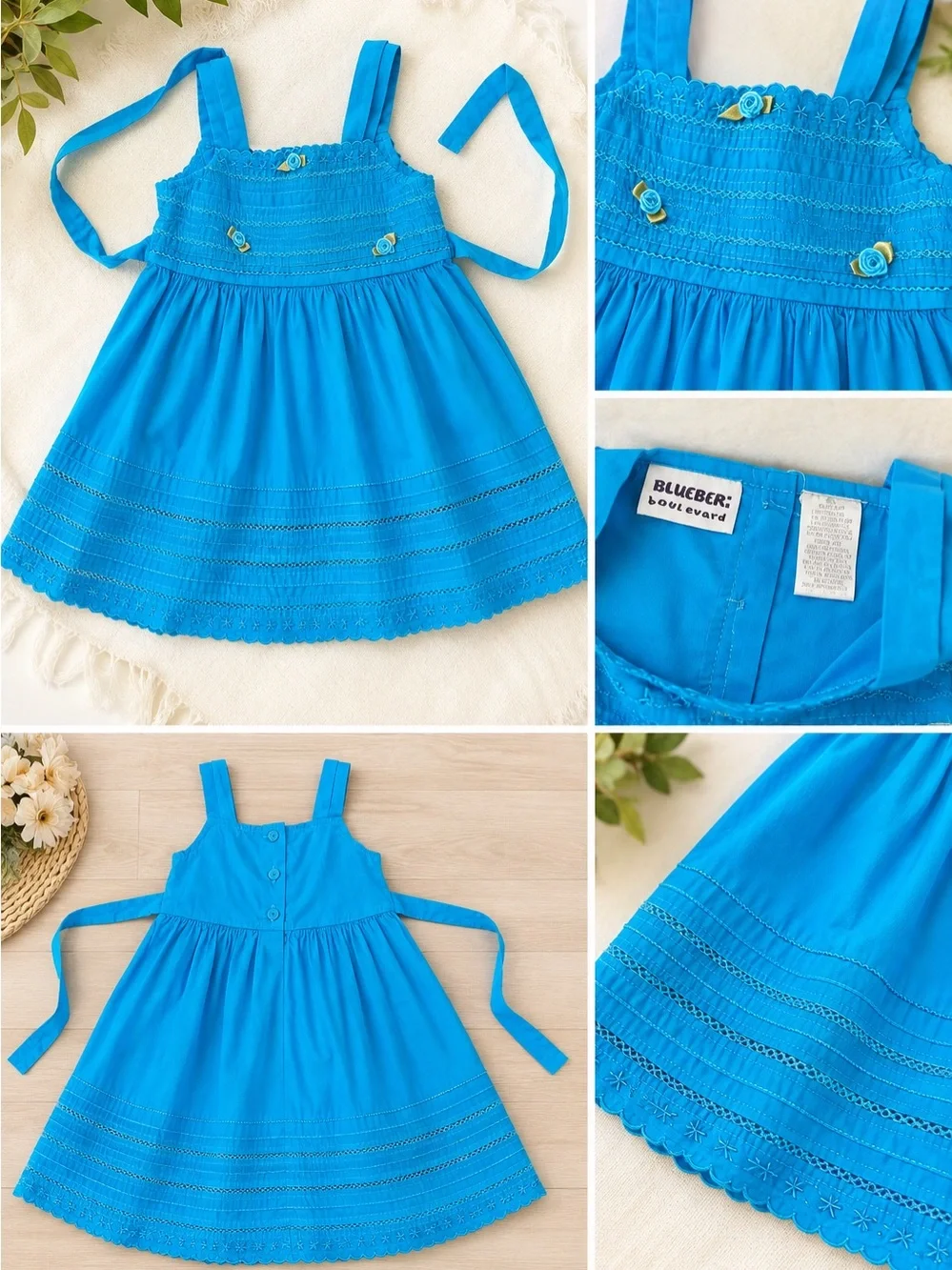 Blueberi Boulevard Girls Turquoise Blue dress Rosette size 24 months
